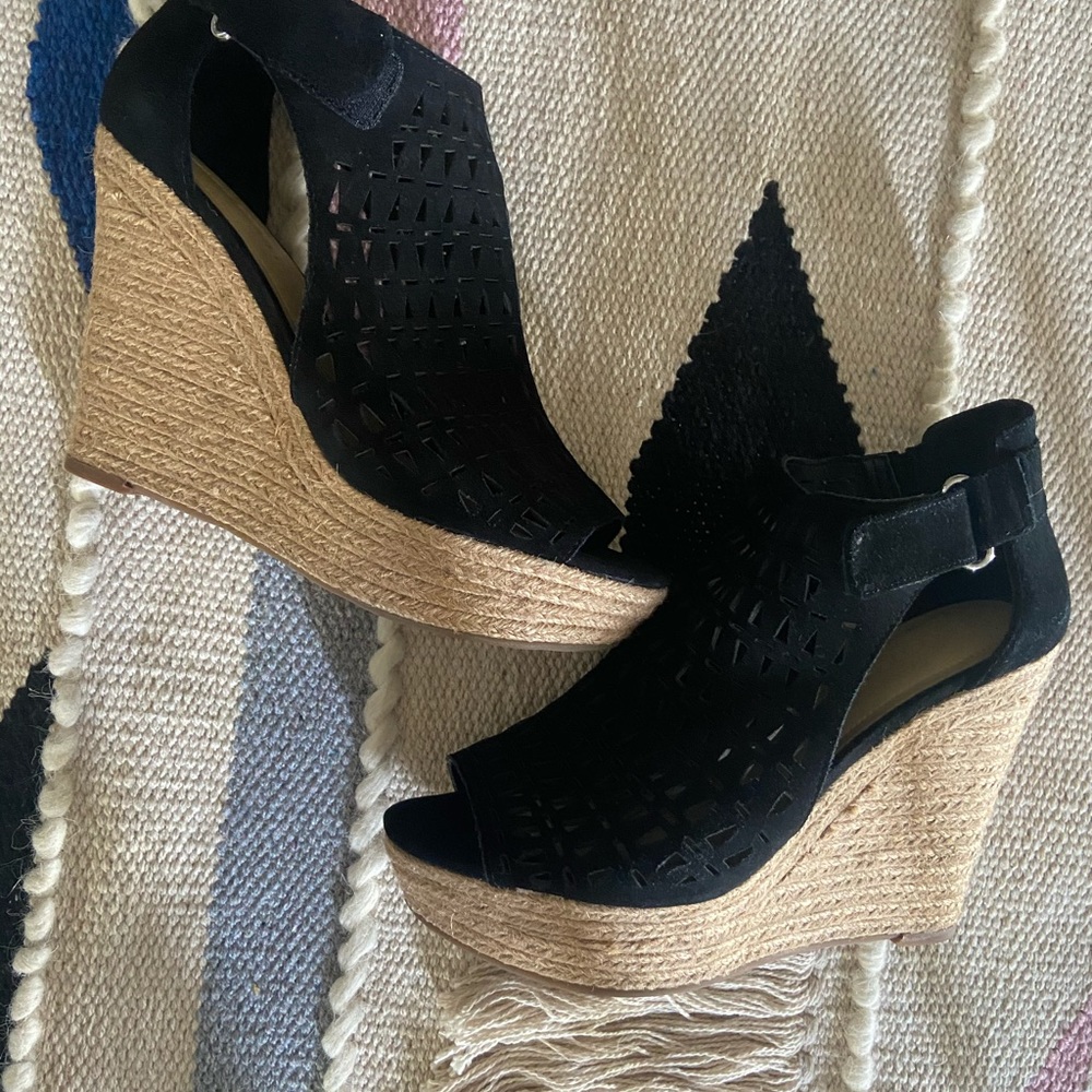 Marc Fisher Black Suede Espadrille Wedge Sandals